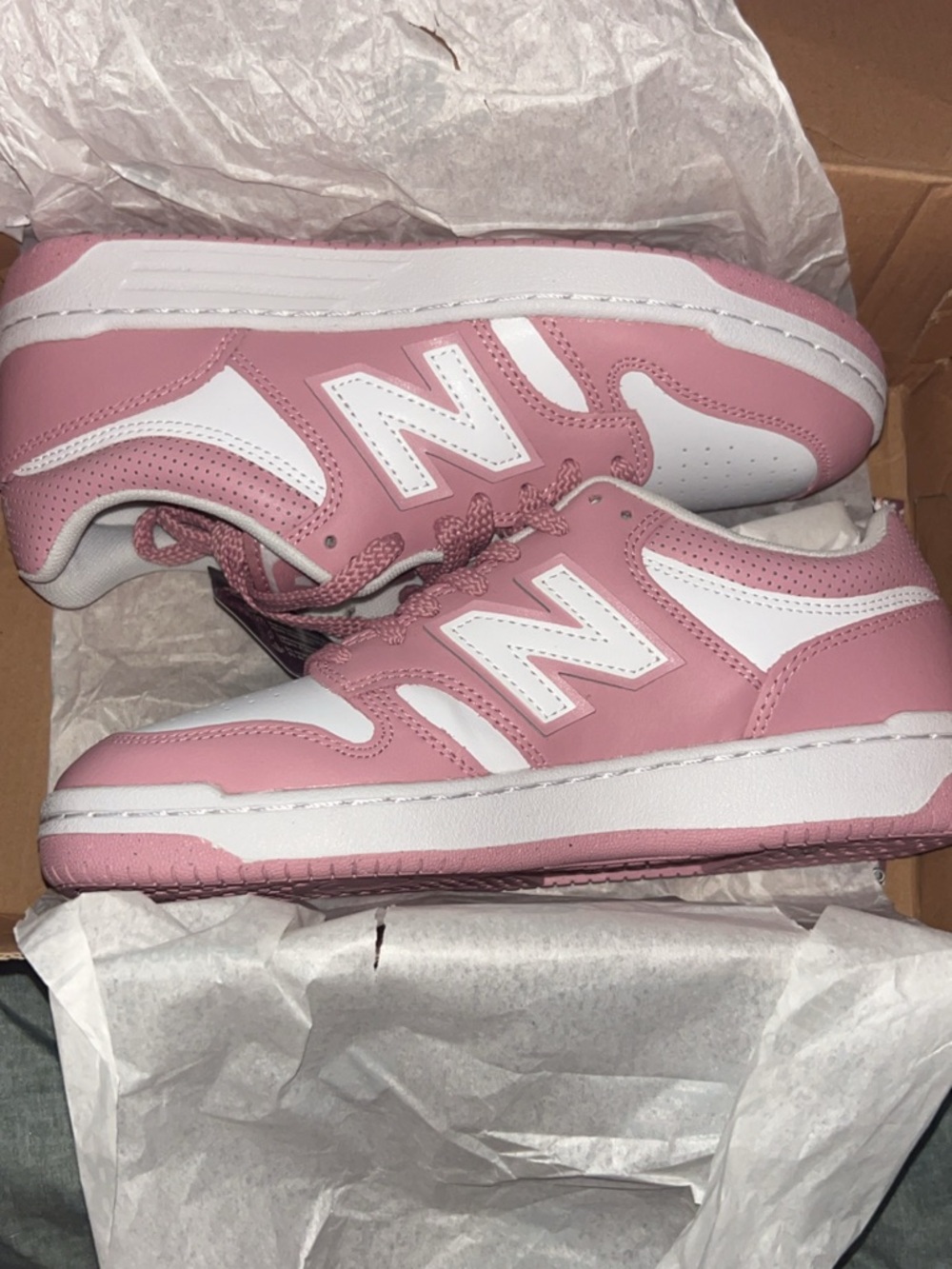 New Balance Pink and White Low-Top Sneakers